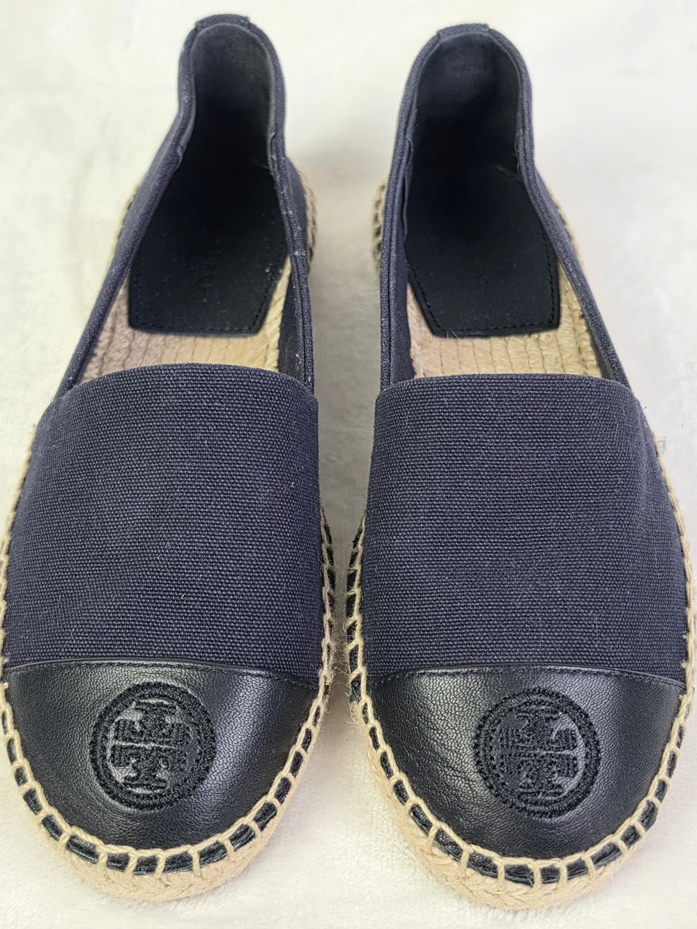 Tory Burch Espardrille Flats Womens 5 Navy Canvas Braided Jute Slip‎ On Casual